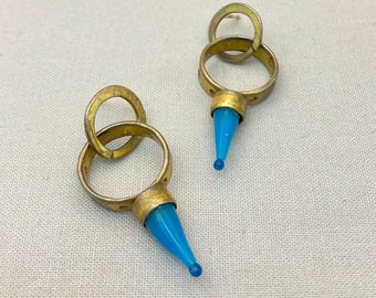 Messing und Türkis Glas Ohrringe