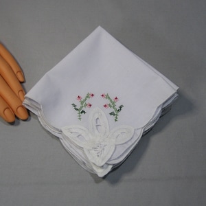 Vintage White and Pink Crosstitched Napkins - Set of 6