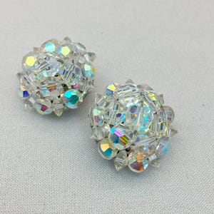 Vintage 1950&#39;s Crystal Aurora Borealis Clip On Earrings