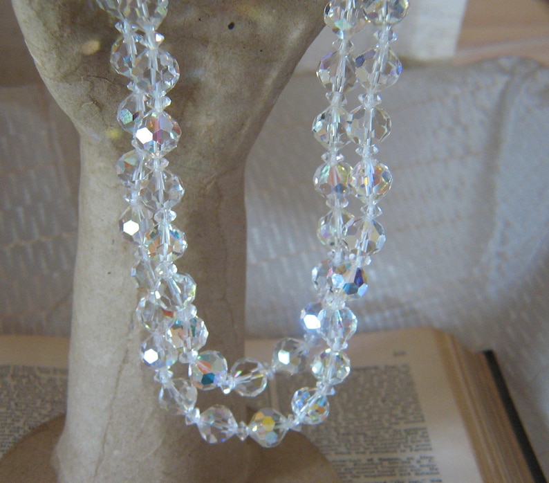 Vintage 2 Strand Crystal Beaded Necklace with Rhinestone Clasp