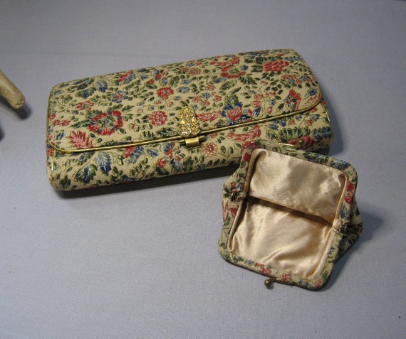 Vintage  Brocade Clutch and change Purse 1960s - image 4