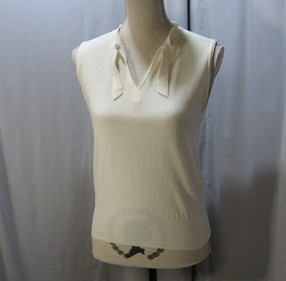 Vintage Off White Polyester Blouse with Neck Sash - image 1