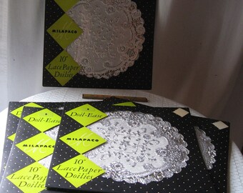 Doil Ease 10 Inch Lace Paper Doilies in Metallic Silver Place Mats New in Package New Old Stock