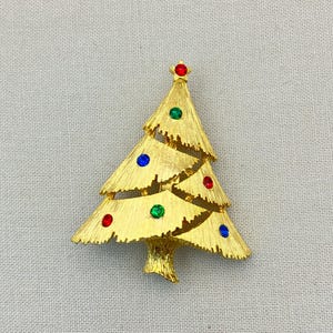 Vintage Gold Tone Christmas Tree Brooch