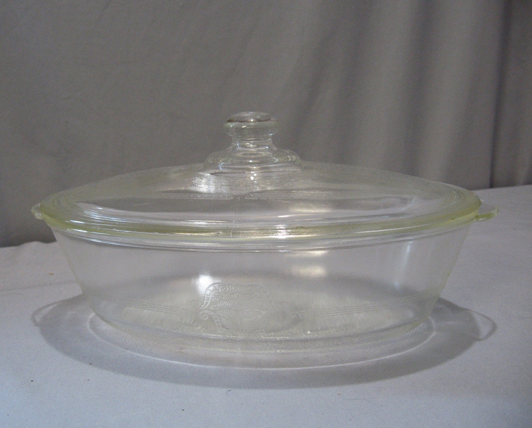 Vintage Glassbake 1 Quart Clear Glass Casserole Dish With Lid Etsy