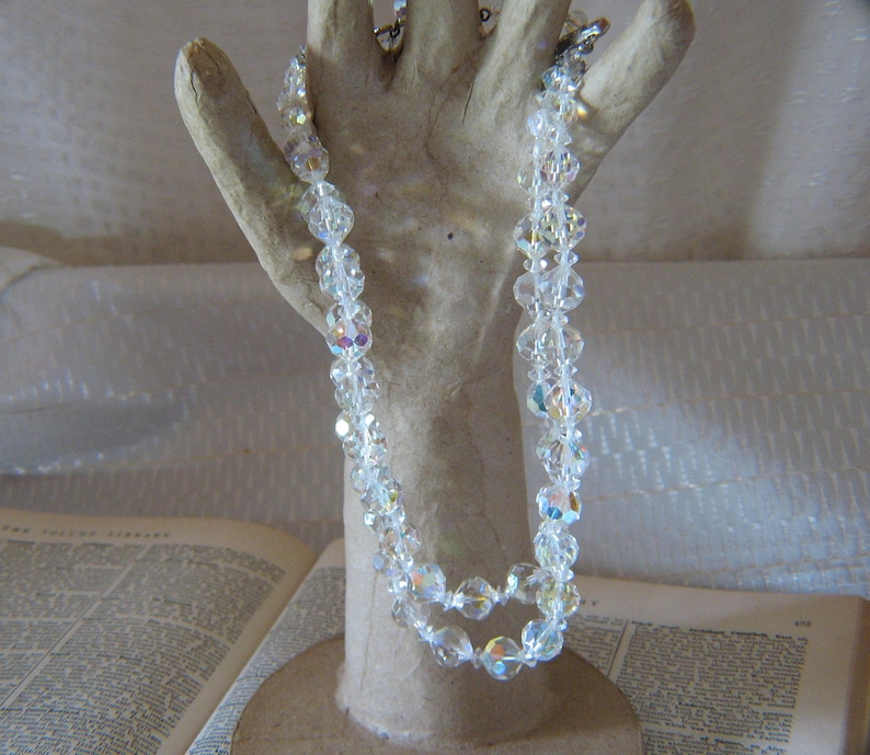 Vintage 2 Strand Crystal Beaded Necklace with Rhinestone Clasp