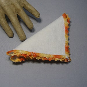 Vintage Ladies Handkerchiefs with Variegated Orange Crocheted Trim H38 image 1