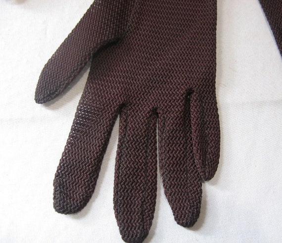 Vintage Brown Nylon Lace Gloves - image 3