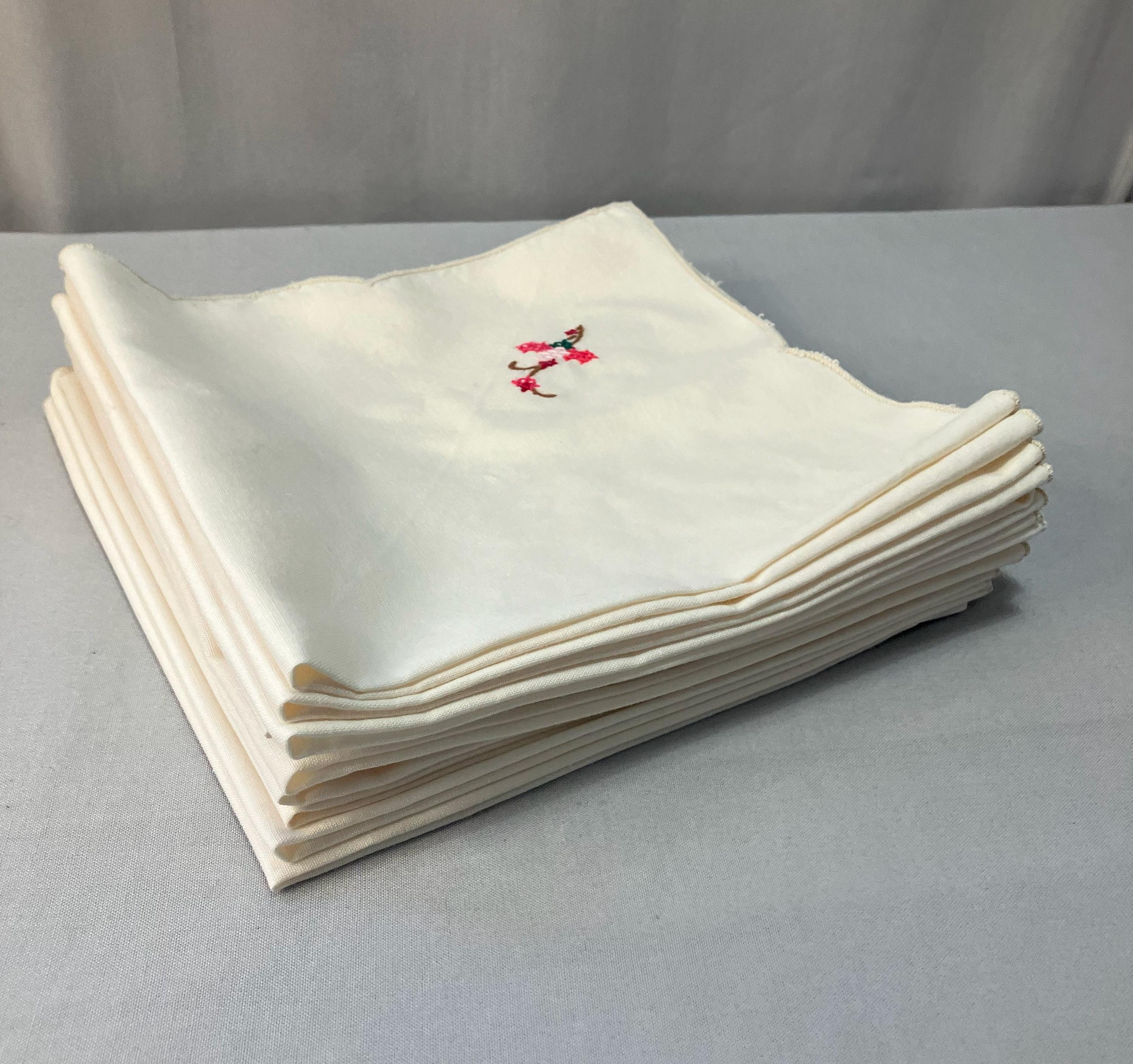 Lot De 7 Serviettes De Table Anciennes En Coton Rouge - 100% Coton, Vintage