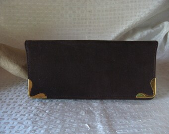 1950's Vintage Brown Cloth Clutch with Brass Accents