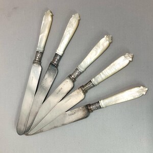 5 Vintage Mother of Pearl Handed Dinner Knives - Duhme and Co.