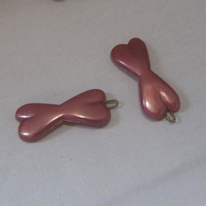Vintage Mauve Plastic Bow Shaped Barrettes