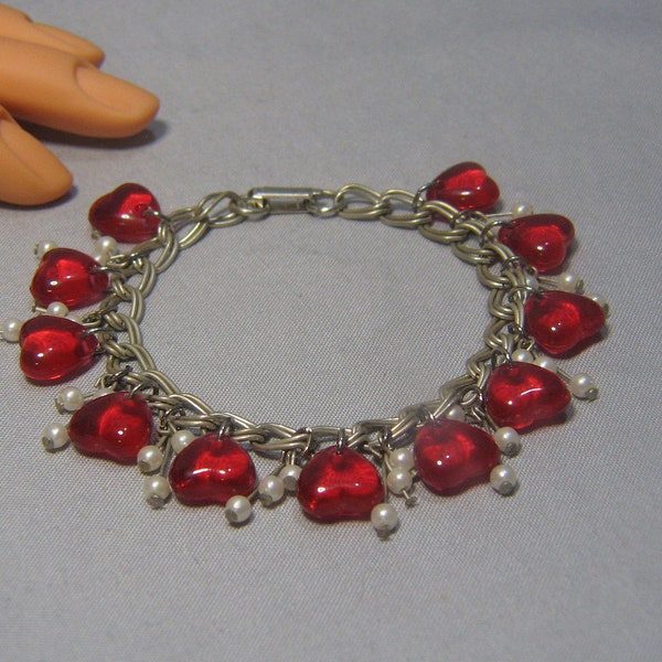 Vintage Red Lucite Hearts Bracelet