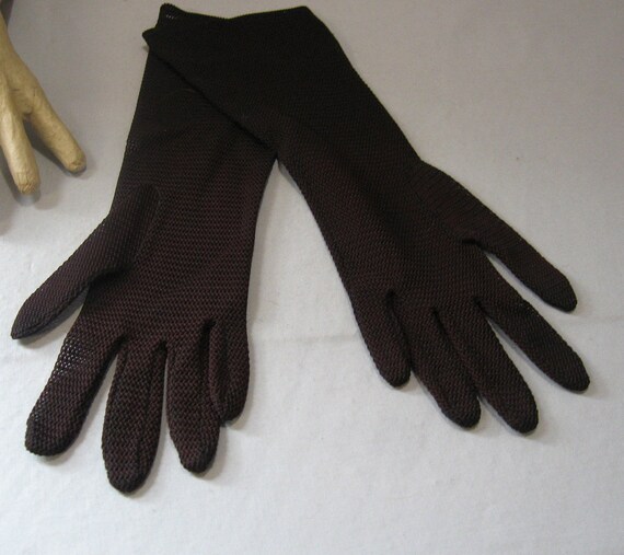 Vintage Brown Nylon Lace Gloves - image 5