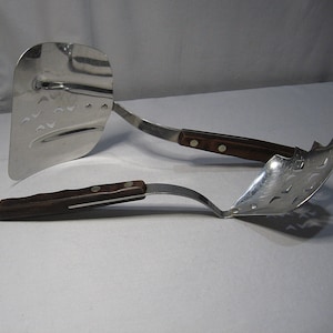 Vintage Wood Handled Zylco Spatula and Slotted Spoon