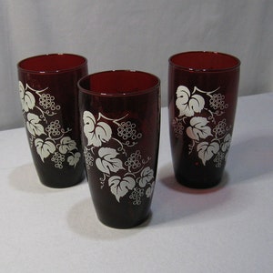 Set of 3 Vintage Ruby Red Glasses - 1960s