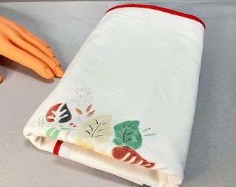 Vintage 1970s White Cotton Tablecloth - Red Trim - 43 in by 70 in