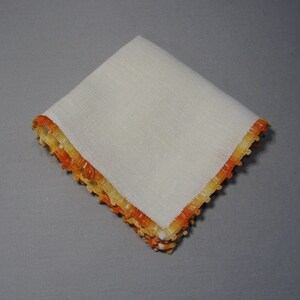 Vintage Ladies Handkerchiefs with Variegated Orange Crocheted Trim H38 image 2
