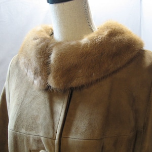 Vintage Light Brown Suede Three Quarter Length Coat with Light Brown Mink Collar
