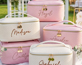 Large Capacity Cosmetic Bag,Leather Embroidered Makeup Bag, Makeup Organizer,bridesmaid gift,bridesmaid makeup bag,Cosmetic Bag