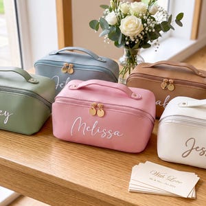 Neceser de piel bordado, neceser de gran capacidad, neceser para damas de honor, regalos de Navidad, organizador de viaje