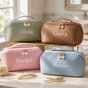 Embroidered Leather Makeup Bag, Large Capacity Cosmetic Bag,Bridesmaid Makeup bag,Christmas Gifts, Travel Organizer