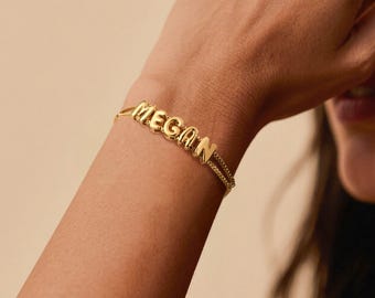 Custom Bubble Letter Bracelet, Personalized Minimal Name Bracelet, Bridesmaid Gift
