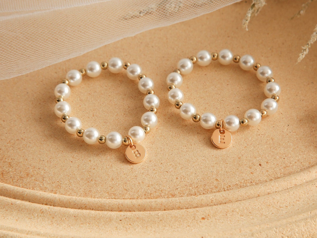 Braccialetto di perle per bambina con scatola, regalo di ringraziamento per bambina, braccialetto di perle per bambina, gioielli per bambina, braccialetto con nome per bambina - Italia