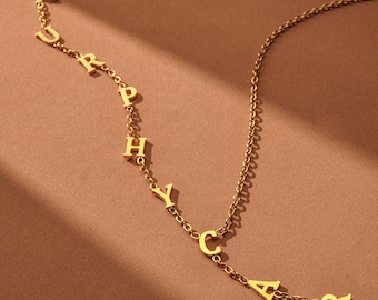 Custom Name Necklace, Lariat Initial Necklace, Gold Name Y Necklace, Bridesmaid Gift, Christmas Gift ,Drop Name Necklace, Gold Name Necklace