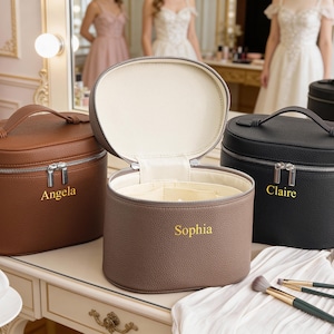 Personalisierte Leder Make-up-Tasche, Eitelkeits-Make-up-Etui, Monogramm erste Kosmetiktasche, Brautjungfer Geschenk Make-up-Tasche, Schmuckschatulle, Hochzeitsgeschenk