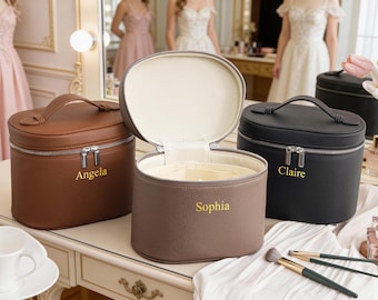 Personalized Leather Makeup Bag, Vanity Makeup Case, Monogram Initial Cosmetic Bag, Bridesmaid gift makeup bag, Jewellery Box, wedding gifts