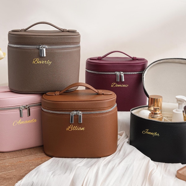 Personalized Monogram Initial Cosmetic Bag, Bridesmaid gift makeup bag, Leather Makeup Bag, Vanity Makeup Case, Jewellery Box, wedding gift