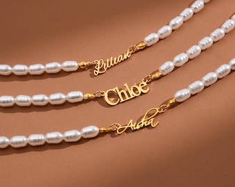Personalizsd  Pearl Name Necklace, Name Necklace, Custom Name Pendant for Women, Minimalist Necklace, Christmas Gift for Her