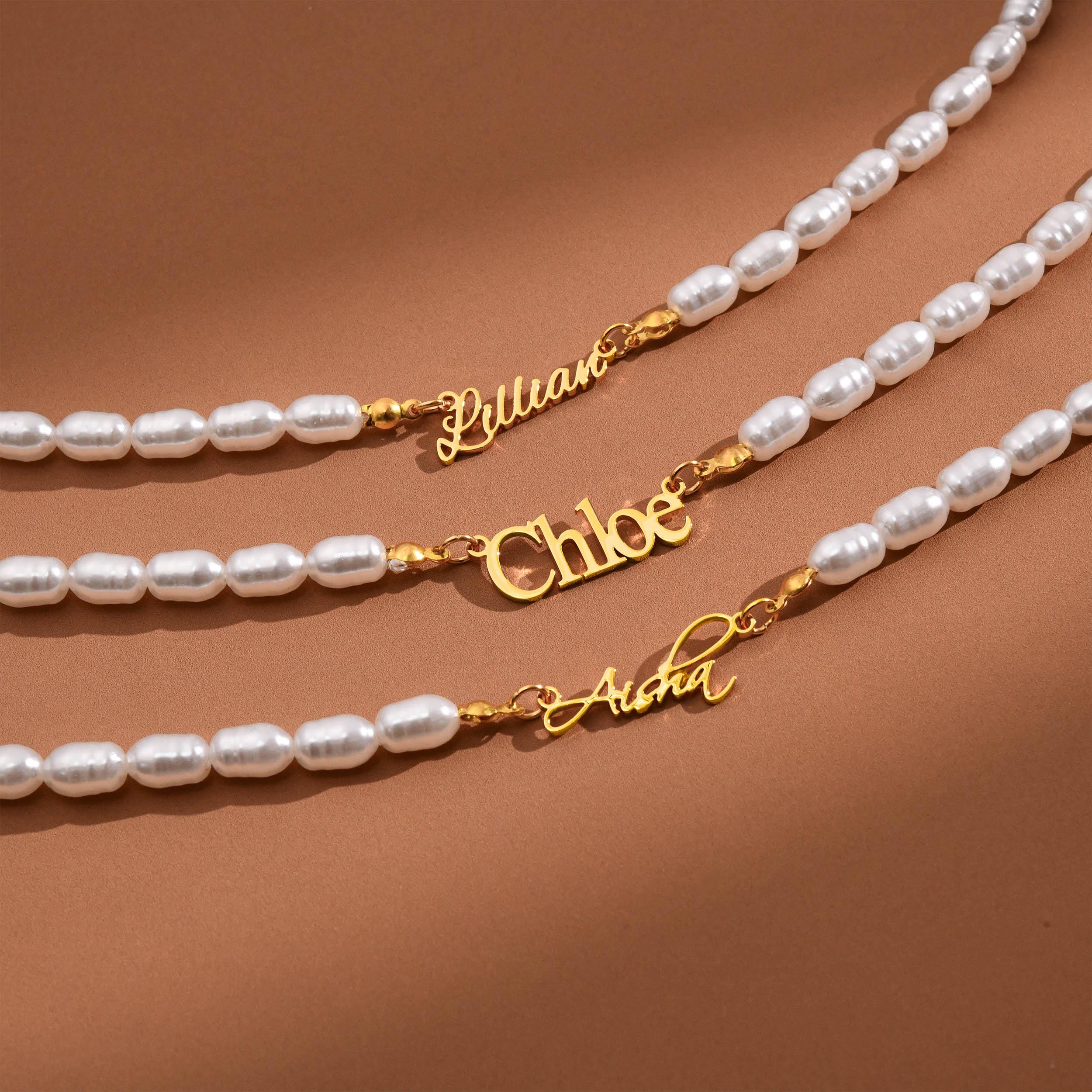 Collier perles pendantes blanches acier inoxydable par 6 - Mappe Monde