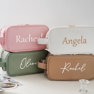 Bestickte Brautjungfer Make-up Tasche, Leder Make-up Tasche, Große Make-up Tasche, Make-up Tasche mit Namen, Brautjungfer Geschenke, Kosmetiktasche