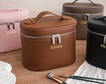 Personalized Monogram Initial Cosmetic Bag, Bridesmaid gifts makeup bag, Vanity Leather Jewellery Box, Christmas gift