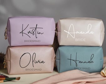 Bolsa de maquillaje para dama de honor personalizada, bolsa de artículos de tocador de cuero, bolsa de maquillaje con monograma, bolsa de regalo para dama de honor, bolsa de artículos de tocador de viaje, bolsa de cosméticos para dama de honor,