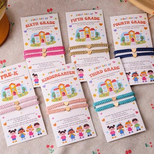 Eerste dag van school hart armband cadeau, terug naar school armband set, mama en ik hart gevlochten bijpassende armbanden, eerste dag van school cadeau