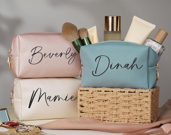 Bolsa de artículos de tocador de cuero personalizada, bolsa de maquillaje con monograma, bolsa de regalo para dama de honor, bolsa de artículos de tocador de viaje, bolsa de cosméticos para dama de honor, regalo de Navidad