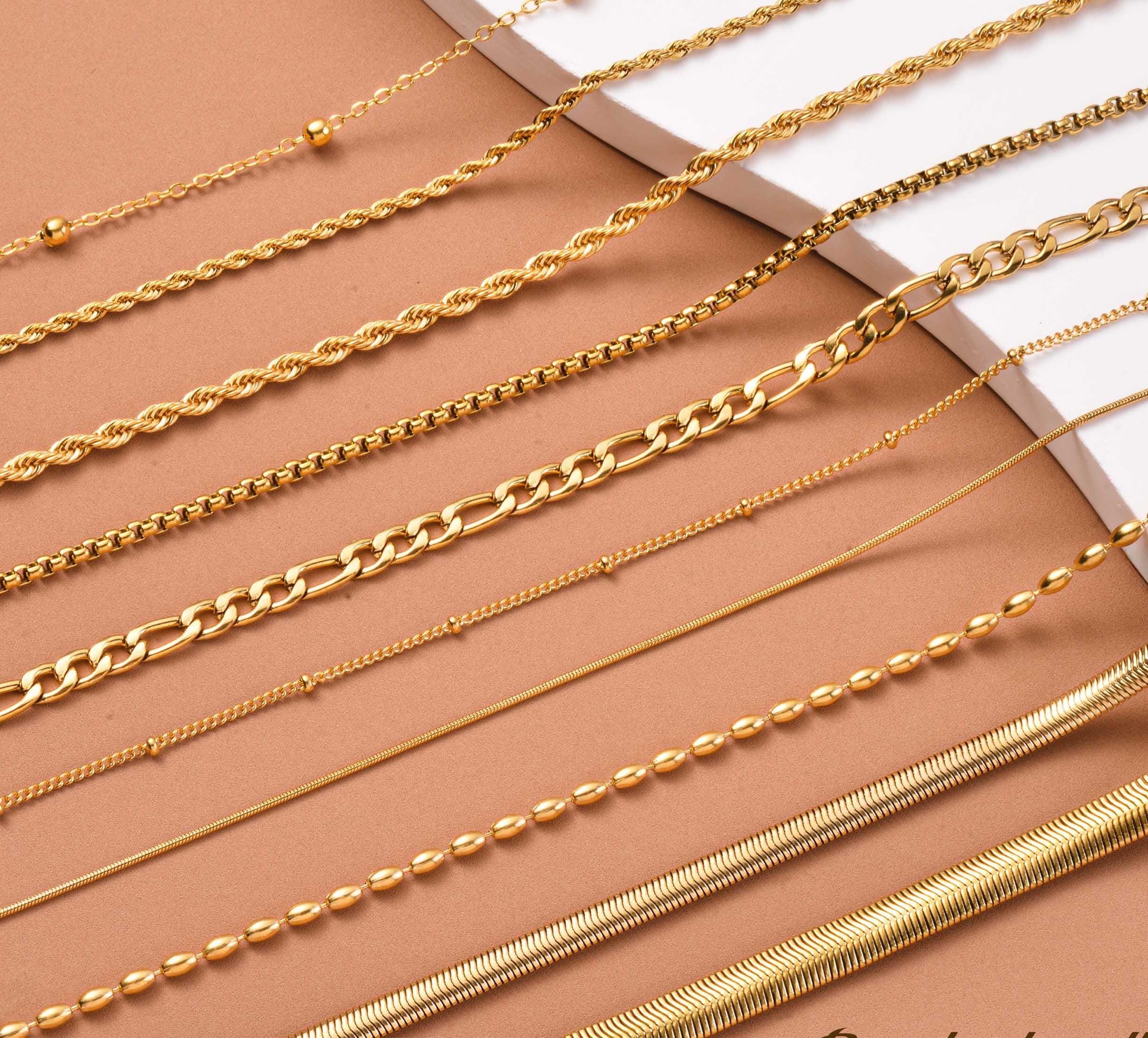 18K Gold Chain Necklace, Cable Chain, Paperclip Chain, Twist Chain