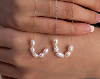 Freshwater Pearl Necklace,Dainty Pearl Pendant Necklaces for Women,14k Gold Plated Pearl Chain,Necklace Delicate,Pearl Necklace for Gifts