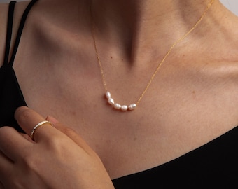 Freshwater Pearl Necklace,Dainty Pearl Pendant Necklaces for Women,14k Gold Plated Pearl Chain,Necklace Delicate,Pearl Necklace for Gifts