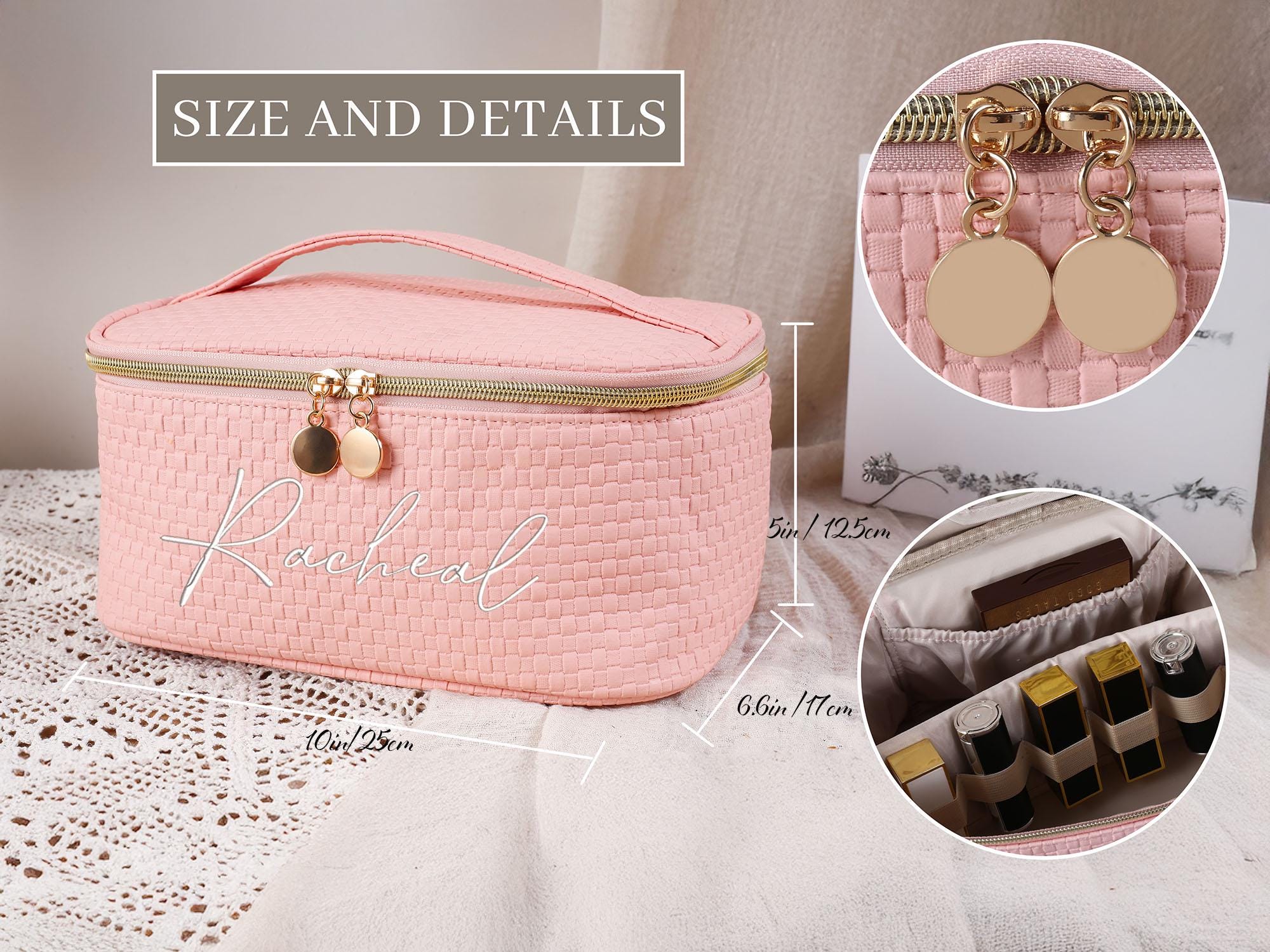 Leather Embroidered Makeup Bag,Large Capacity Cosmetic Bag, Makeup Organizer,bridesmaid gift,bridesmaid makeup bag,Cosmetic Bag