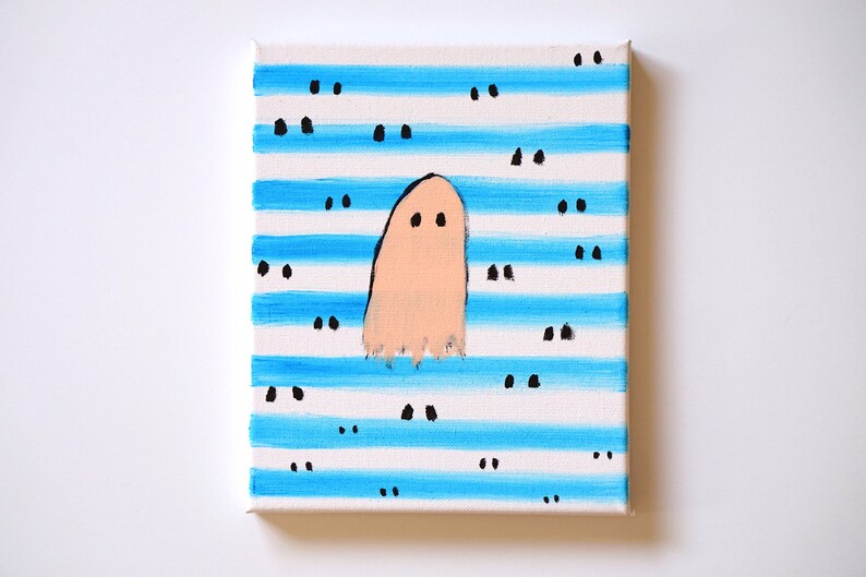 Cute Halloween Decor Wall Art 10x8 Spoopy Sheet Ghost Painting On Canvas Light Orange Pastel Goth Small Cute Ghost Art Sheet Ghost Decor Art Collectibles Acrylic Kromasol Com