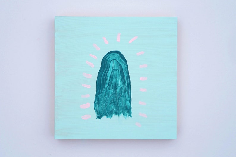 Cute Ghost Painting On Wood Pastel Ghost Aqua Blue Pink Pastel Goth Wall Art Modern Halloween Small Sheet Ghost Cute Halloween Decor 6x6 Art Collectibles Acrylic Kromasol Com