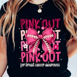 Football Pink Out Coquette Shirt, Breast Cancer Awareness Shirt, Pink Football Bow Shirt, Football Team Mom, Pink Ribbon, Game Day Shirt