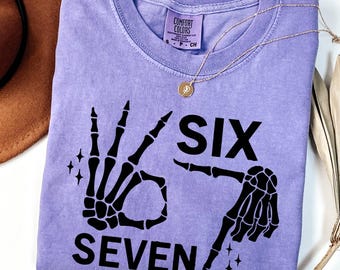 Comfort Colors 6 7 Meme Shirt, Funny Skeleton Hands Tee, Halloween Couples Shirt, Trendy Shirt, Six Seven T-shirt, 67 Couples Tee