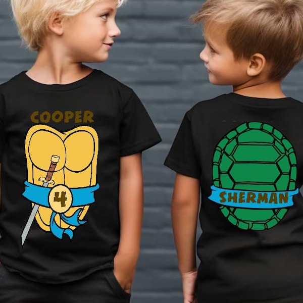 Custom Family Ninja Turtles Tee, Ninja Turtles Matching T-shirt, Personalized Family Matching Turtles TShirt, Front Back Ninja Turtles Tee