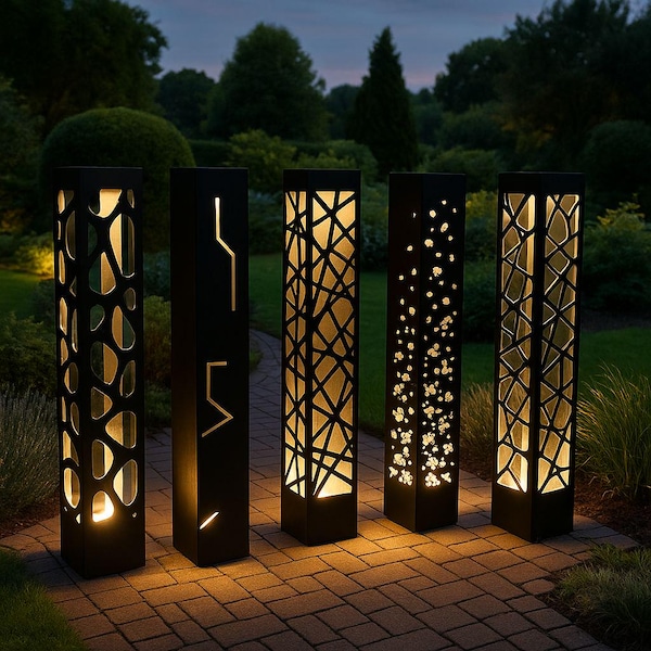 Metal Garden Decor Lamp, LED Column Sculpture, Housewarming Gift
