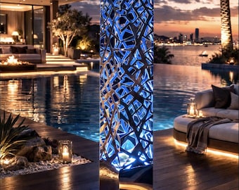 Metal Garden Column Lamp: Solar RGB LED Outdoor Sculpture